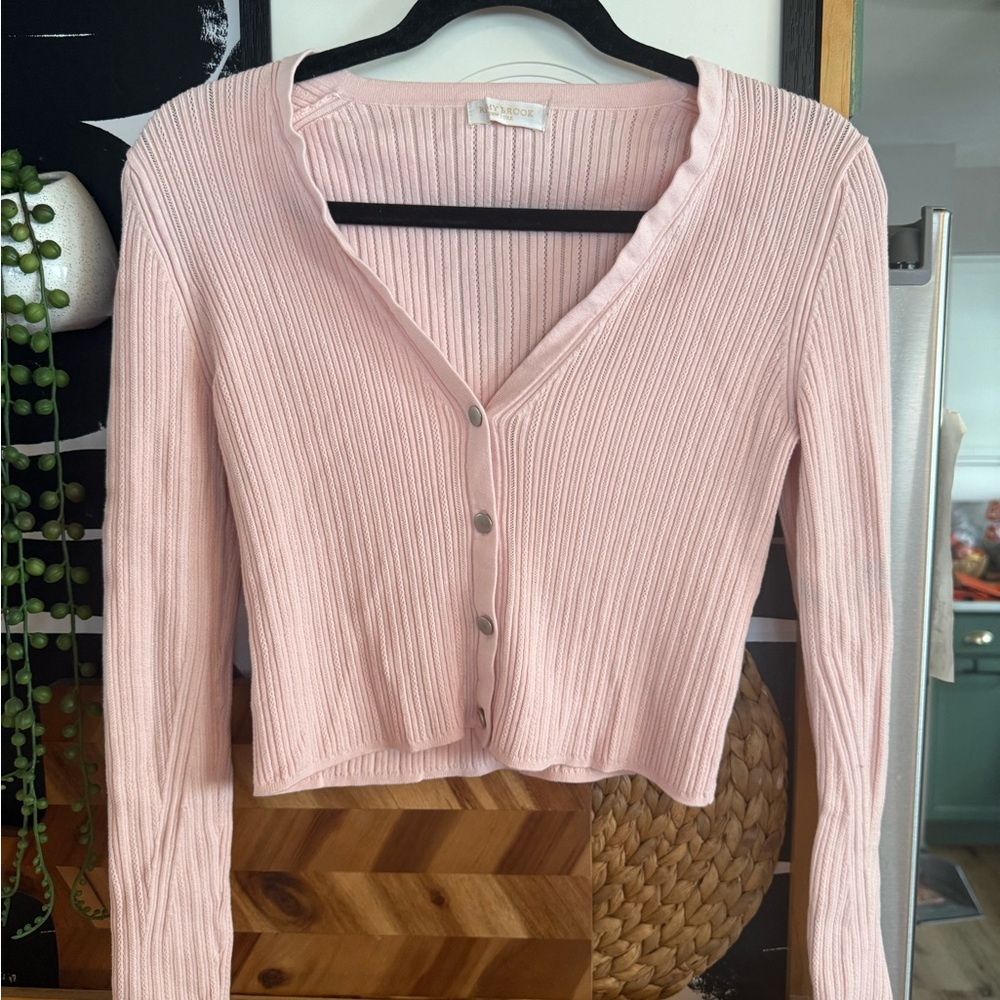 Ramy Brook Corey Ribbed Button Front Cardigan in Blush Pink